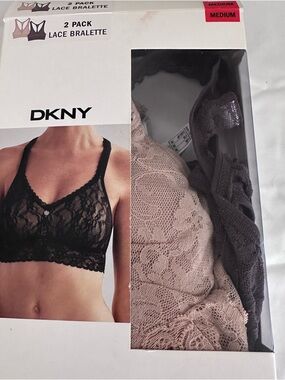 DKNY Lace Bralette 2-Pack in slate and nude